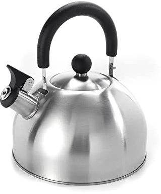 Dominion 2.1 Quart Stainless Steel Whistling Tea Kettle, Ergonomic Handle, Anti-Heat Handle, The Perfect Stovetop Tea and Water Boilers for Your Home, Dorm, Condo or Apartment, Brushed Satin