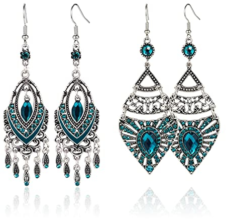 Bohemios Pendientes Colgantes Vintage Etnicos Mandala Pedrería Estilo Indio Hechos A Mano Pendientes De Novia 2 Pares (turquesa)