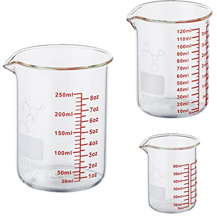 Ackers Mini Glass Measuring Beaker Set, Borosilicate, 2oz 4oz 8oz Measuring Cups