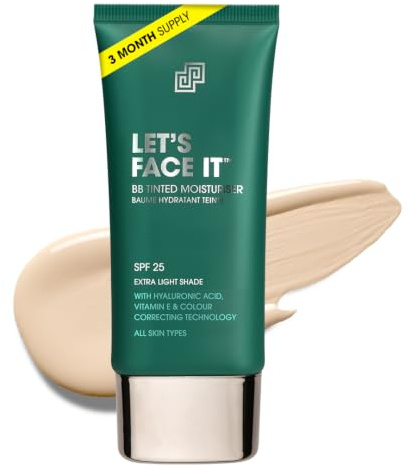 Shakeup Cosmetics LET'S FACE IT BB Tinted Moisturiser SPF 25, Extra Light | Colour Correcting Skin Tint BB Cream, Hides Redness And Blemishes, Natural Matte Finish, 24 Hour Moisturisation, With SPF