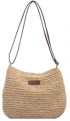 MASINIES Damen-Strohtasche, handgefertigte gewebte Schultertasche, geflochten, einschultrig, Strandtasche, #1, m
