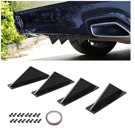JNNJ 4 Pcs Difusor Alerón Parachoques Trasero Coche, Universal para Coche Difusor Parachoques, Universal Shark Fin Difusor Spoiler, Trasero Decoración del Chasis Alerón De Coche(Negro/Plano)