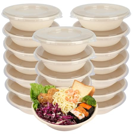 JAYEEY 32 oz Round Disposable bowls with lids Plant Fiber container 50 Pack