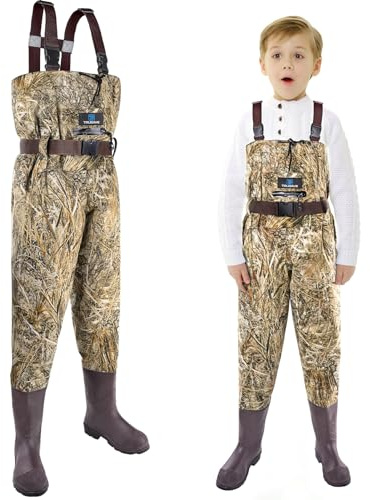 Trudave Chest Waders for Kids with Boots, Waterproof Youth Waiters for Children, Lightweight Waders for Fishing & Hunting