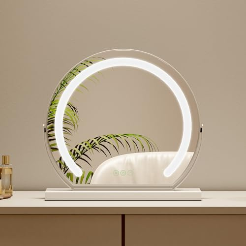 S'AFIELINA Schminkspiegel mit Beleuchtung 40cm Hollywood Spiegel Dimmbar 3 Farbtemperatur Touch-Steuerung LED Kosmetikspiegel 360° Drehbar Makeup Spiegel mit Beleuchtung-Weiß