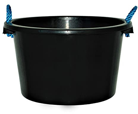 Black - 45L Litre Large Heavy Duty Multipurpose Plastic Tub with Blue Rope Water Tub Storage Bucket Plasterers Mixing Cement Muck Bucket - Made in UK