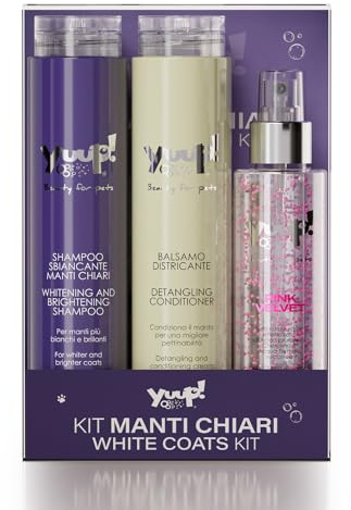 YUUP! – KIT PELAGES CLAIRS | Shampoing blanchissant, Après-shampooing demelant et Spray Pink Velvet, Pet kit pour Chiens et Chats au Poils Blanc ou Clair