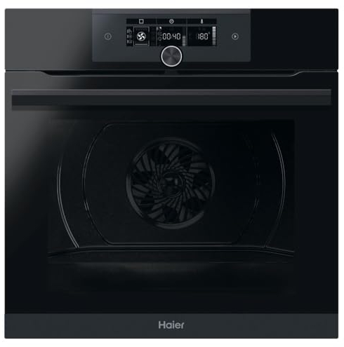 Haier I-TURN Serie 6 HWO60SM6F8BHD / Einbau-Backofen/Heißluft/Grill / 60 cm/Touch Bedienung mit Drehwähler/Pyrolyse Selbstreinigung/Wi-Fi Funktion / 2-fach Teleskopauszüge