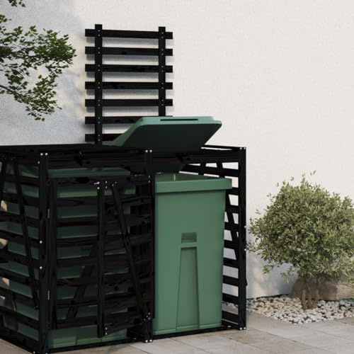 GuyAna Garden Wheelie Bin Hideaway w/Assisted Lid & Locking Doors, Steel Dustbin Unit Cover, Black Solid Extension