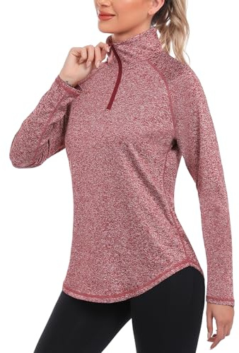 iClosam Camiseta Deporte Mujer de Manga Larga 1/4 Zip Camisetas Deportiva Mujer Ropa Fitness Corriendo Tops