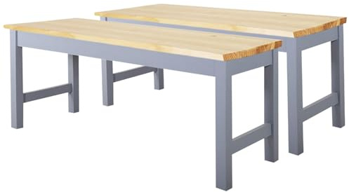 BTGGG 2pcs Wooden Dining Room Table Bench, 90cm x 35cm x 45cm Indoor Dining Bench for Home Kitchen Living Room Bedroom Hallway Doorway, Grey with White Frame