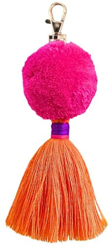 happymaker - Pom Pom Schlüsselanhänger pink, Anhänger Tasche Damen, Bommel Anhänger mit Quaste und Karabiner, Bunter Anhänger für Schlüssel oder Handtaschen, Schlüsselanhänger Bommel