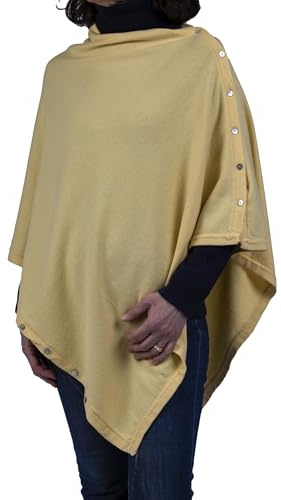Marenza Poncho Bottoni Misto Cashmere Donna Made in Italy Lana Merino Cachemire Nero Beige Bianco Maglia Mantella Scialle Taglia Unica Multiuso Abbigliamento Inverno Coprispalle (Giallo)