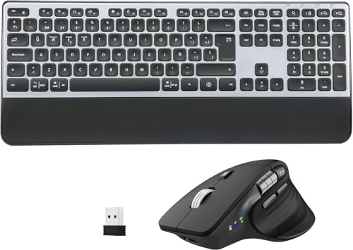 CITLLA M9100 Teclado y Ratón Inalámbrico Combo -Retroiluminado Recargable Ergonómico, Soporte Ajustable y Reposamuñecas, 4 Niveles dpi Hyper-Fast Scrolling Ratón Silencioso para Ordenador PC Portátil