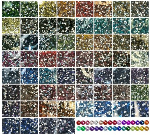 Gohytal Lot de 60 000 pierres de peinture diamant rondes à paillettes - Accessoires décoratifs - Strass pour peinture diamant - Ongles - Pierres précieuses - Artisanat - Ornements textiles - Bricolage