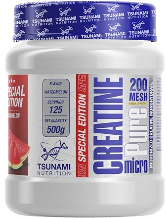 Tsunami Nutrition Creatine Micro Pure Aromatizzata, Polvere Micronizzata 200 MESH, 500g, Gusti Watermelon e Peach, Creatina Monoidrato, Senza Glutine, Senza Lattosio (500g, Watermelon)