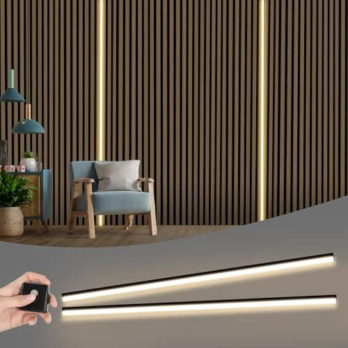 EUNEWR LED Strip Lights for Acoustic Wall Panels, 240 cm x 1.2 cm Acoustic Panels Embedded LED Light Strip, LED Wall Panel Lights with Touch Switch, Black, Dimmable, Cuttable (2PCS)