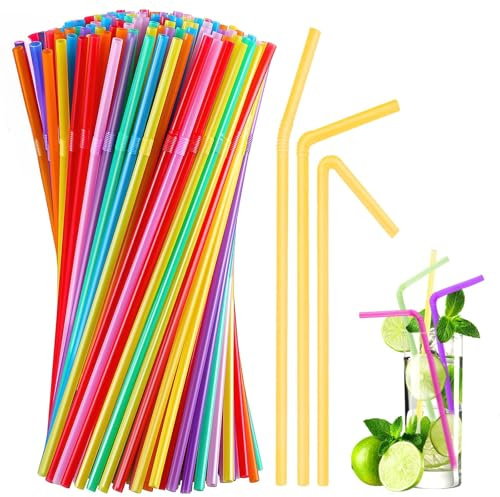 Strohhalme,Party-Trinkhalme,100 Stück, Wiederverwendbare Strohhalme für Verschiedene Getränke, Saft, Milch, Tee, für den täglichen Gebrauch (Seven Colours)
