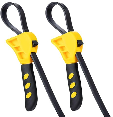Zirax 2-Pack 6 Inch Yellow Rubber Strap Wrench Set for Plumbers and Mechanics, Adjustable Pipe Grips for Jars, Lids, and Oil Filters