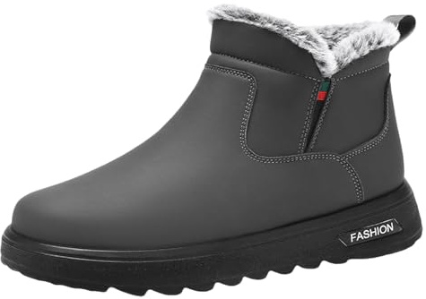 Botas de nieve de invierno para hombre, con forro de piel cálida, zapatos casuales y cómodos para clima frío y uso en interiores y exteriores, gris, 40 2/3 EU