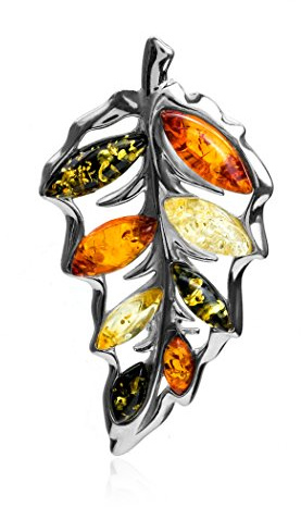 Ian and Valeri Co. Multicolor Amber Sterling Silver Leaf Pin Brooch