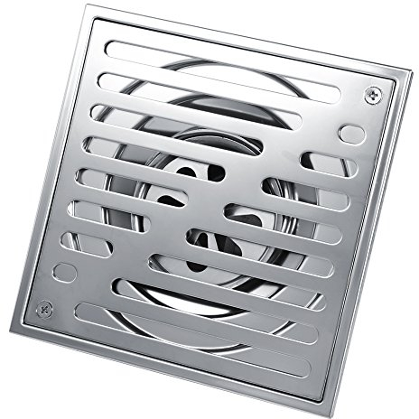 Canieve de ducha Sifón de suelo de ducha cuadrado de acero inoxidable 150x150mm evacuador de agua jardín baño cocina, plata, Moderno