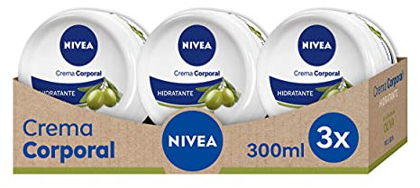 NIVEA Crema Corporal Aceite de Oliva en pack de 3 (3 x 300 ml), crema hidratante corporal con ingredientes naturales, crema para el cuidado de la piel seca