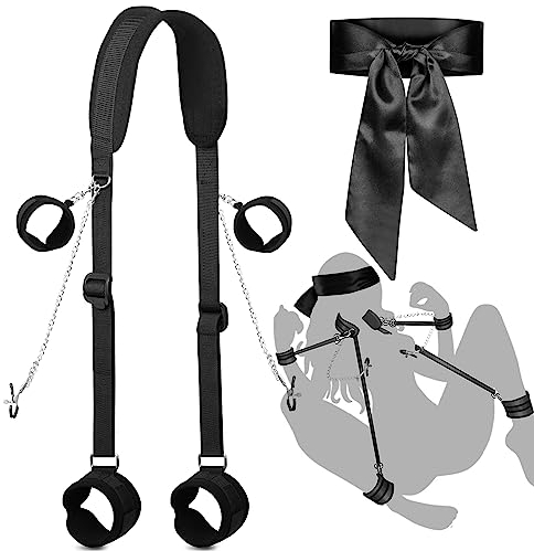 BDSM Sex Bondage Fesseln Bondageset Fessel Set mit Handschellen Fußfesseln Verstellbar Oberschenkel Bandage Seile und Knebel Mundknebel Nippelklemmen Klitoris Clip Sex Spielzeuge für Paare Sex Toys