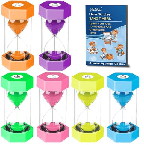 SuLiao Sand Timers 1/2/3/5/10/30 Minute, Plastic Hourglass Sand Timer for Kids, Colorful Large Hour Glass Sand Clock, Visual Sand Watch Sandglass Set for Classroom Games Kitchen Office Desk