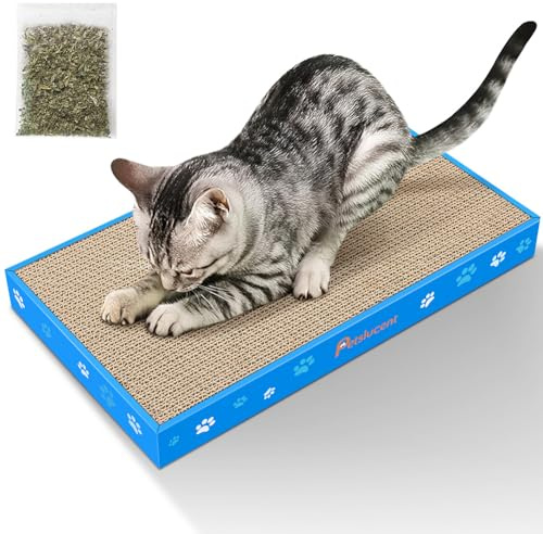 Petslucent Cat Scratching Board, Corrugate Cat Scratcher for Indoor Cats with Box, Scratch Pad with Catnip, Cardboard Cats Scratcher Double-Sided Usability (1PCS)