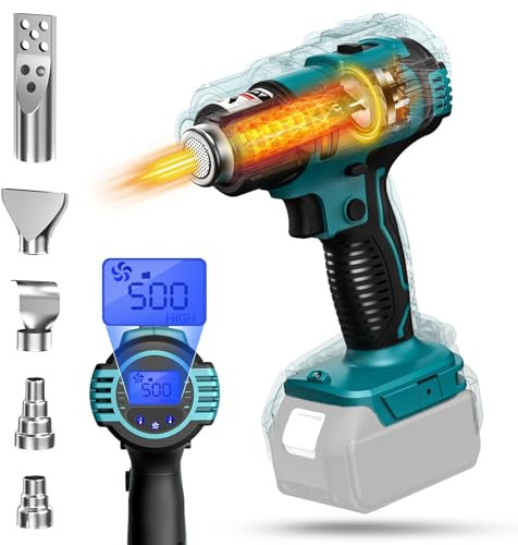 TASDISE Décapeur Thermique, Pistolet à Air Chaud, 50 ℃-550℃ Température Réglable, Décapeur Thermique sans fil Compatible avec Makita 18V batterie, Pistolet Thermique sans balais, sans Batterie
