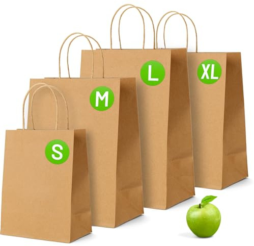 Brown Paper Bags with Handles - 100 Pack, Medium 11.5 x 9.5 x 4.5, Twisted Handle Carrier Bag, Retail Lunch Party Gift Shopping Grocery Food