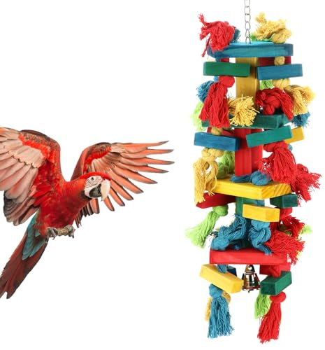 AQH Giocattolo per pappagalli, Colorful blocchi di legno masticare giocattoli per pappagallo grigio africano grigi (Multicolor A)