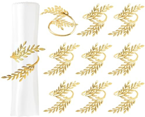 URROMA Serviettenringe mit goldenen Blättern, Metall, Blattform, Serviettenhalter, Handtuchschnallen, Serviettenringe für Hochzeit, Weihnachten, Party, Abendessen, Tischdekoration, 10 Stück