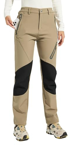 WILLIT Damen Schneehose Thermohose Gefüttert Wanderhose Fleece Wasserdicht Softshellhose Skihose Warm Trekkinghose Winter Outdoorthose Isoliert Kaltes Wetter Khaki M