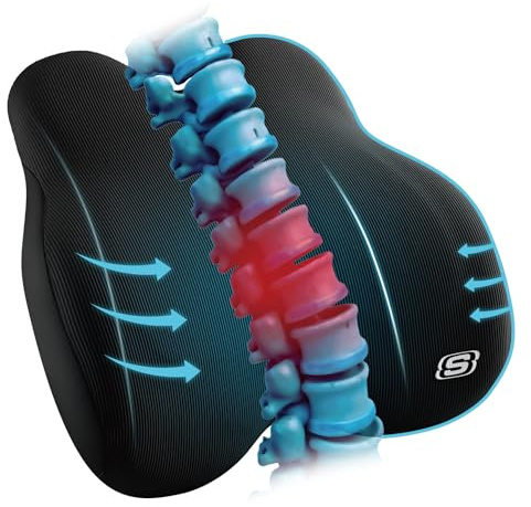 Skechers Memory Foam Lumbar Pillow,Lumbar Support Pillow for Office, Chair Lower Back Pain Relief Lumbar Pillow, Ergonomic Design Back Support Pillow for Office Chair, Car, Home, Travel,Black