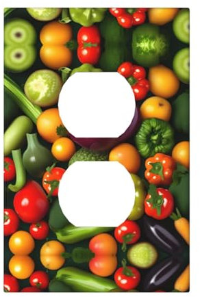 Cubiertas de salida con estampado de frutas vegetales, 1 placa de pared de tamaño estándar, cubiertas de placas frontales de policarbonato de doble salida