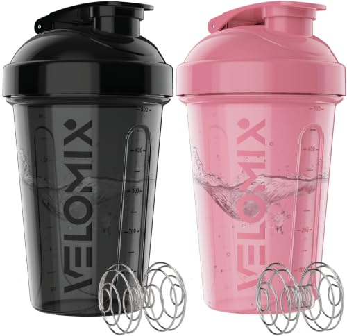 VELOMIX 2 Pack 20oz Protein Shaker Bottle for Protein Mixes, Pink/Black