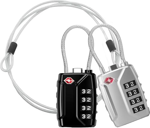 Newace TSA Cadenas à combinaison à 4 chiffres avec alliage de zinc et câble en acier de 1 m