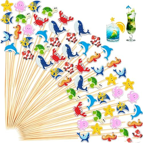 100 Piezas Palillos para Aperitivos Hawái, Pinchos para Aperitivos Verano, Pinchos Decorativos Cócteles, Palillos Aperitivos Reutilizables, Para Fiestas, Bodas, Cumpleaños, Brochetas de Frutas (D)