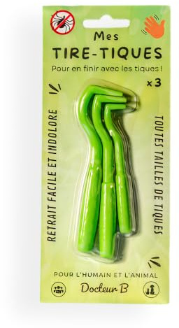 Docteur B Tire-Tiques Set de 3 Crochets Réutilisables 3 Tailles – Retrait sans Douleur Homme & Animal – Prévention Maladie de Lyme – Dispositif Médical CE