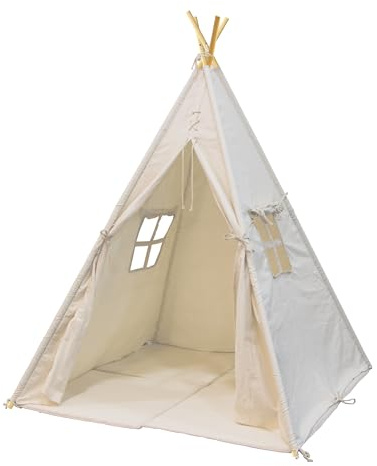 Sunny Alba Tente Tipi pour Enfants en Crème | Tente De Jeu avec Tapis pour L’Intérieur/Chambre | 120X120 Cm