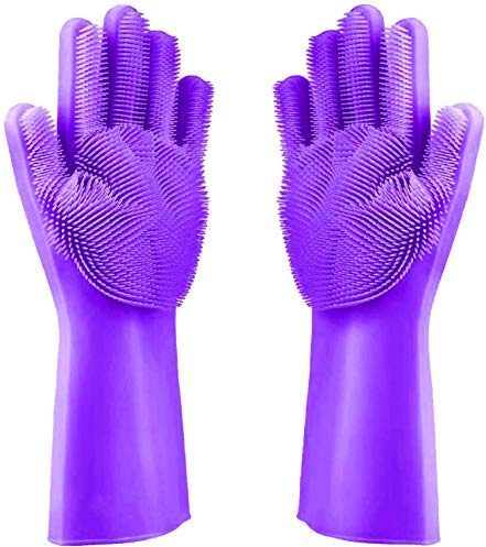 Manoplas de silicona para lavar la vajilla (lila), tamaño óptimo de las púas para limpiar los utensilios de cocina.