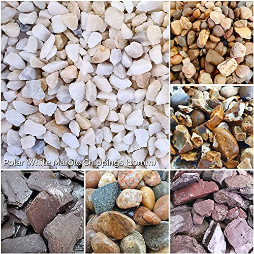 Elixir Gardens Decorative Coloured Stones Pebbles Cobbles Slate Paddlestones Gravel Chippings Aggregate Various Sizes 1kg-1000kg | (5kg, White Marble)