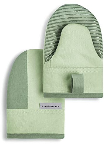 KitchenAid Beacon Two-Tone Non-Slip Mini Oven Mitt Set, Pistachio/Graphite Green, 5.5x8, 2 Piece