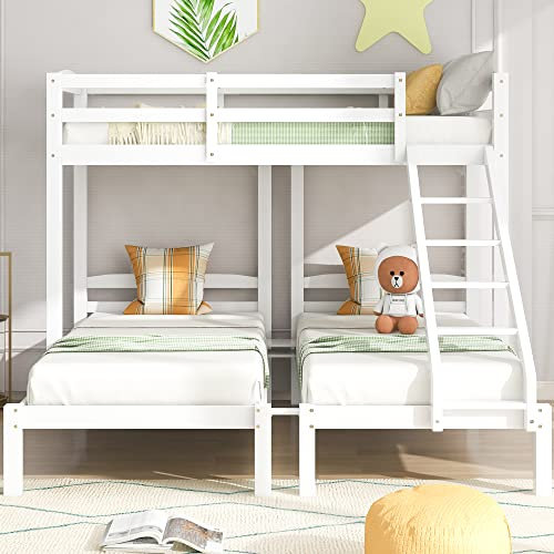 I0I&I0I Bunk Bed Triple Sleeper with Side Ladder for Children and Teens 3FT (White)