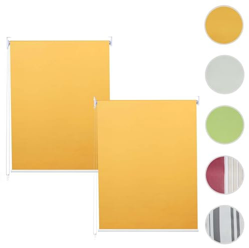 2er-Set Rollo HWC-D52, Fensterrollo Seitenzugrollo Jalousie, 120x230cm Sonnenschutz Blickdicht - grün/weiß