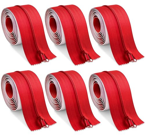 6 Rolls Heavy Duty Zipper for Dust Barriers, 7 ft x 3 Inch Red Self-Adhesive Instant Door Zipper Protection Zipper, Construction Zipper, Containment Zipper for Greenhouse Dust Barriers Tent