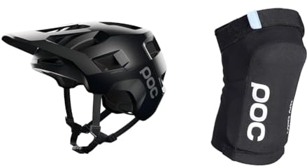 POC Kortal Fahrradhelm - Bietet erweiterten Schutz und hervorragende Belüftung & Joint VPD Air Knee - Leichter und Flacher Knieschoner, der für Komfort und Sicherheit am Trail sorgt, Uranium Black