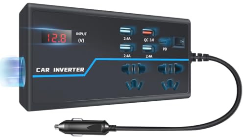 OBEST 200W Inversor 12V/24V DC 110V/220V AC Adaptador Mechero Coche a Enchuf Power Inverter Transformador con Encendedor de Cigarrillos/Toma de 3 Clavijas/Puertos USB/Toma PD/QC